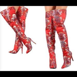 Brand new Red satin over the knee boots